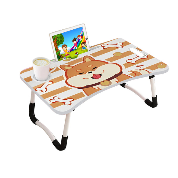 Cute Dog Design Portable Bed Table Adjustable Foldable Bed Sofa Study Table Laptop Mini Desk with Drawer and Cup Slot Home Decor
