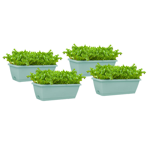 49.5cm Green Rectangular Planter Vegetable Herb Flower Outdoor Plastic Box with Holder Balcony Garden Decor Set of 4