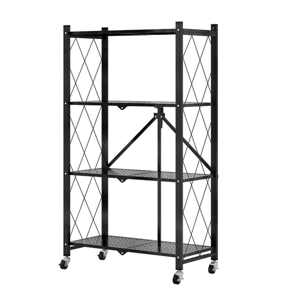 4 Tier Steel Black Foldable Kitchen Cart Multi-Functional Shelves Portable Storage Organizer with Wheels