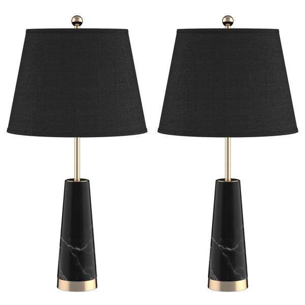 2X 68cm Black Marble Bedside Desk Table Lamp Living Room Shade with Cone Shape Base