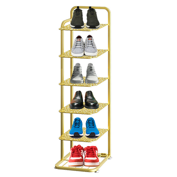 6 Tier Gold Plated Metal Shoe Organizer Space Saving Portable Footwear Storage Shelf