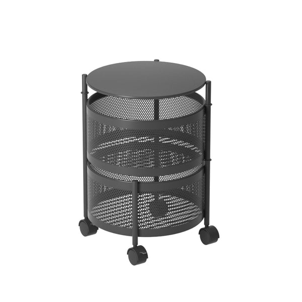 2 Tier Steel Round Rotating Kitchen Cart Multi-Functional Shelves Portable Storage Organizer with Wheels