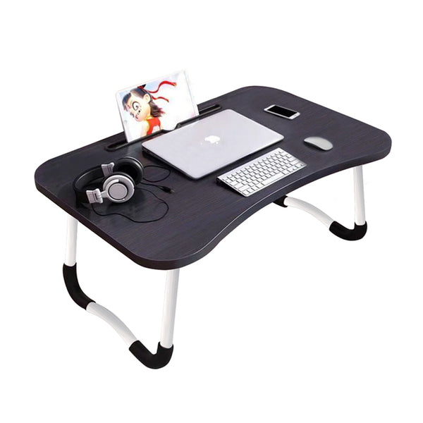 Black Portable Bed Table Adjustable Foldable Bed Sofa Study Table Laptop Mini Desk with Notebook Stand Card Slot Holder Home Decor