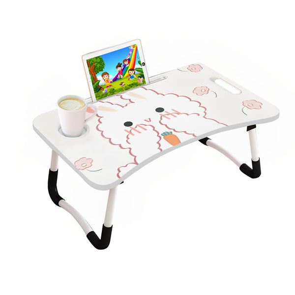 Cute Rabbit Design  Portable Bed Table Adjustable Foldable Bed Sofa Study Table Laptop Mini Desk with Drawer and Cup Slot Home Decor