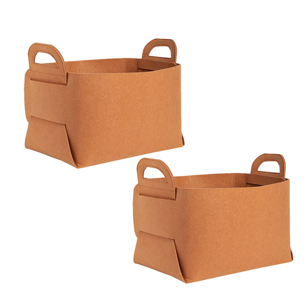 2X Medium Coffee Foldable Felt Storage Portable Collapsible Bag Home Office Foldable Organiser with Carry Handles