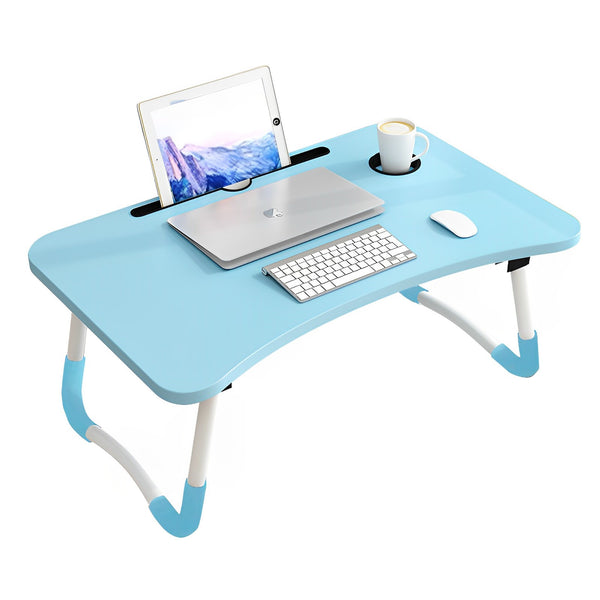 Blue Portable Bed Table Adjustable Foldable Bed Sofa Study Table Laptop Mini Desk with Notebook Stand Cup Slot Home Decor