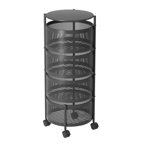 4 Tier Steel Round Rotating Kitchen Cart Multi-Functional Shelves Portable Storage Organizer with Wheels