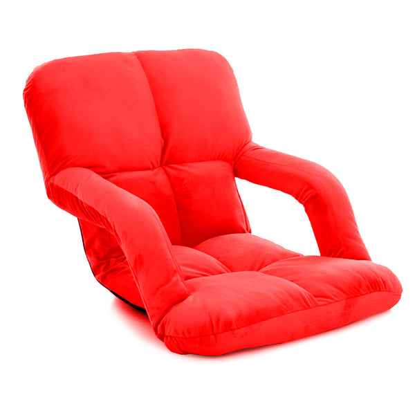 Foldable Lounge Cushion Adjustable Floor Lazy Recliner Chair with Armrest Red