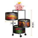 3 Tier Steel Round Rotating Kitchen Cart Multi-Functional Shelves Portable Storage Organizer with Wheels