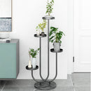 U Shaped Plant Stand Round Flower Pot Tray Living Room Balcony Display Black Metal Decorative Shelf