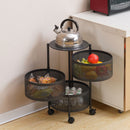 3 Tier Steel Round Rotating Kitchen Cart Multi-Functional Shelves Portable Storage Organizer with Wheels