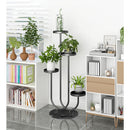 U Shaped Plant Stand Round Flower Pot Tray Living Room Balcony Display Black Metal Decorative Shelf