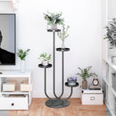 U Shaped Plant Stand Round Flower Pot Tray Living Room Balcony Display Black Metal Decorative Shelf