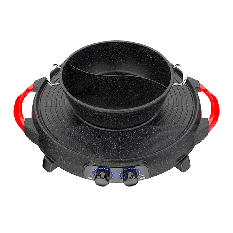 2 in 1 Electric Stone Coated Grill Plate Steamboat Two Division Hotpot