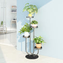 U Shaped Plant Stand Round Flower Pot Tray Living Room Balcony Display Black Metal Decorative Shelf