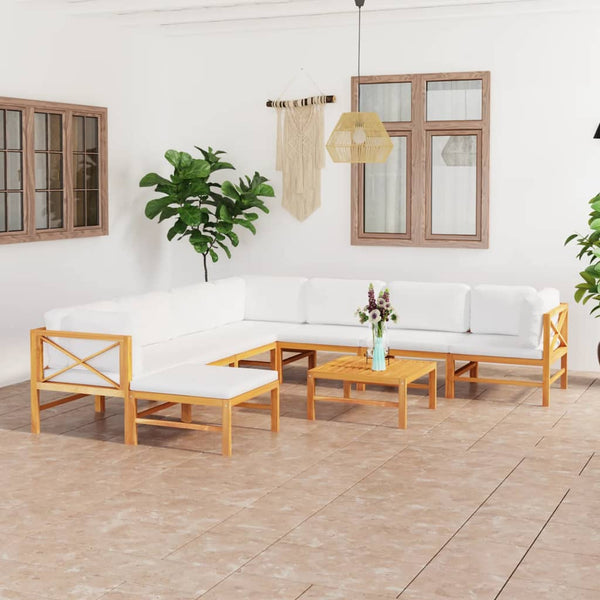 9 Piece Garden Lounge Set with Cream Cushions Solid Teak Wood
