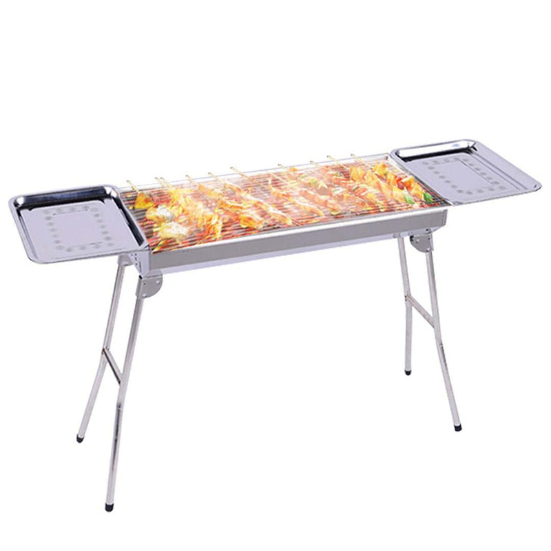 Skewers Grill with Side Tray Portable Stainless Steel Charcoal BBQ Outdoor 6-8 Persons