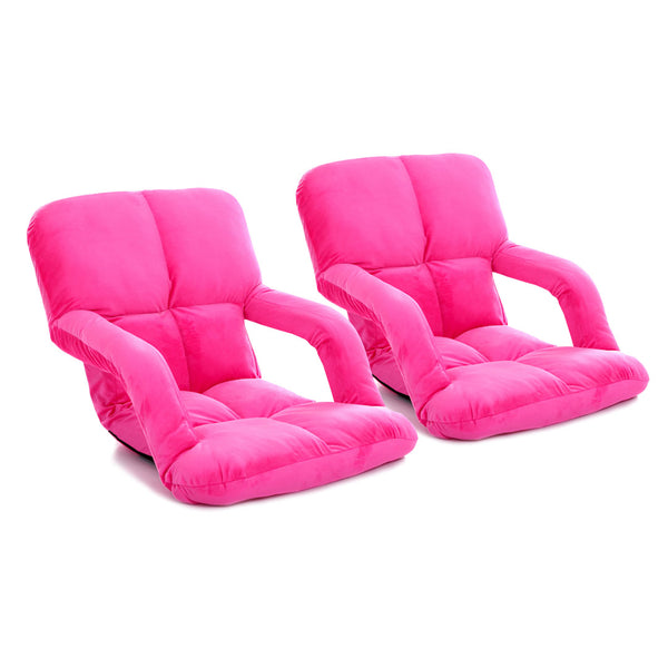 2X Foldable Lounge Cushion Adjustable Floor Lazy Recliner Chair with Armrest Pink