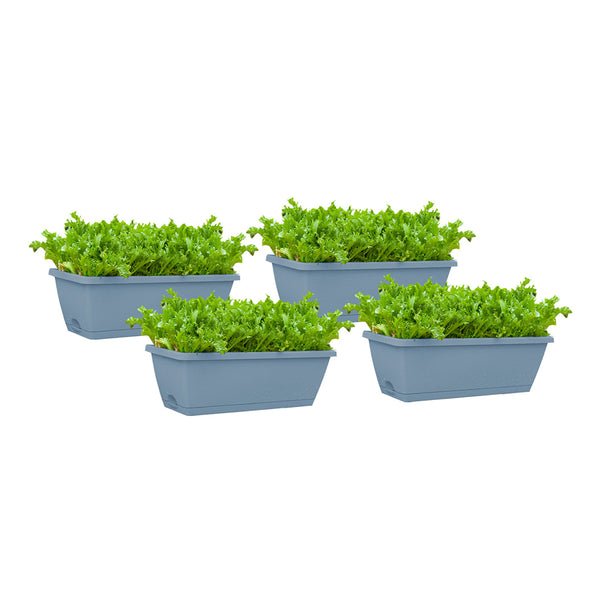 49.5cm Blue Rectangular Planter Vegetable Herb Flower Outdoor Plastic Box with Holder Balcony Garden Decor Set of 4