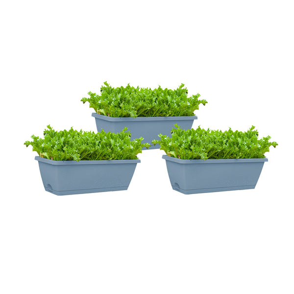 49.5cm Blue Rectangular Planter Vegetable Herb Flower Outdoor Plastic Box with Holder Balcony Garden Decor Set of 3