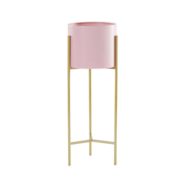 2 Layer 42cm Gold Metal Plant Stand with Pink Flower Pot Holder Corner Shelving Rack Indoor Display