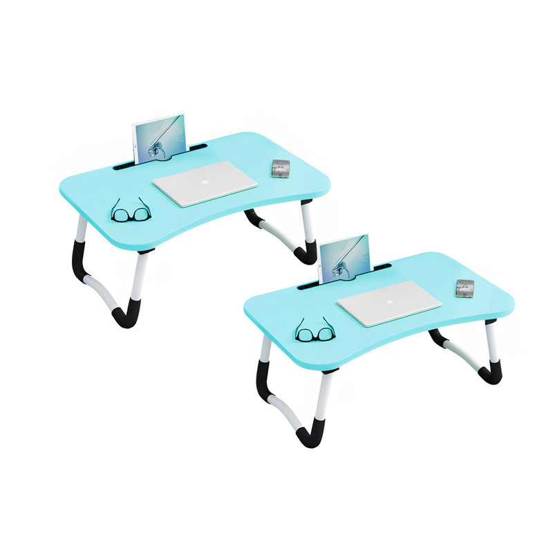 2X Blue Portable Bed Table Adjustable Foldable Bed Sofa Study Table Laptop Mini Desk with Notebook Stand Card Slot Holder Home Decor