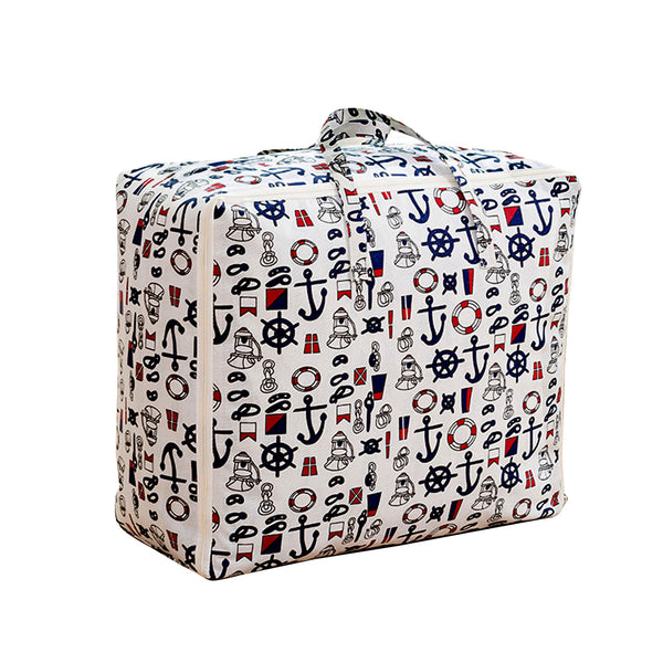 Nautical Icons Large Storage Luggage Bag Double Zipper Foldable Travel Organiser Essentials
