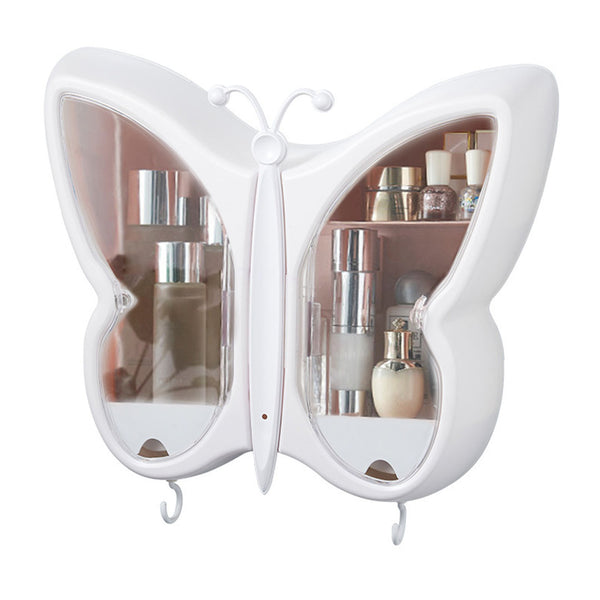 White Butterfly Shape Wall-Mounted Makeup Organiser Dustproof Waterproof Bathroom Storage Box Home Decor