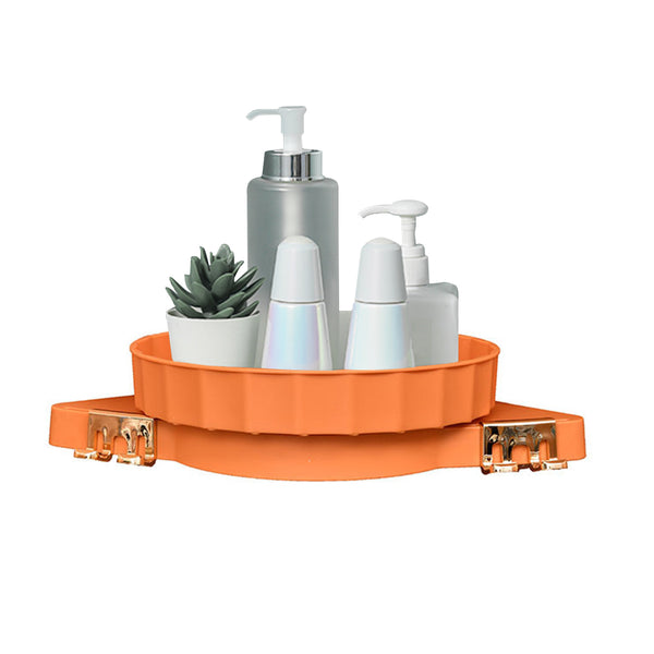 Orange 360 Degree Wall-Mounted Rotating Bathroom Organiser Corner Vanity Rack Toilet Adhesive Storage Shelf