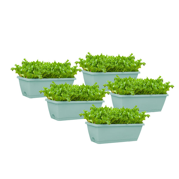 49.5cm Green Rectangular Planter Vegetable Herb Flower Outdoor Plastic Box with Holder Balcony Garden Decor Set of 5