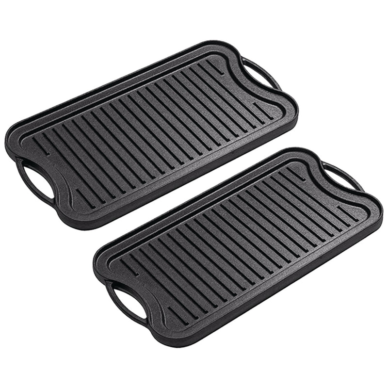 2X 50.8cm Cast Iron Ridged Griddle Hot Plate Grill Pan BBQ Stovetop