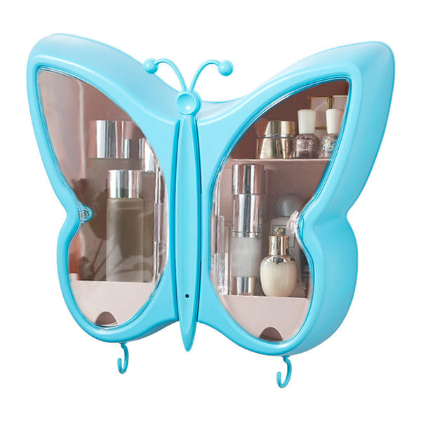 Blue Butterfly Shape Wall-Mounted Makeup Organiser Dustproof Waterproof Bathroom Storage Box Home Decor
