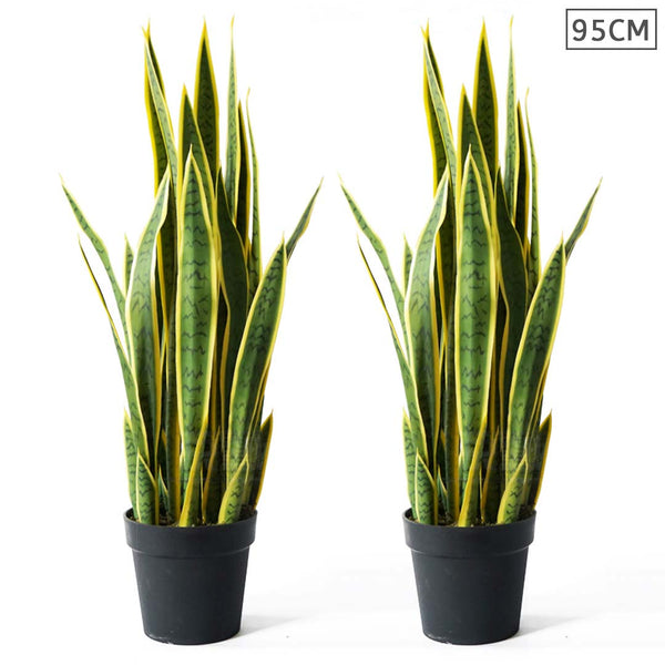 2X 95cm Artificial Indoor Yellow Edge Tiger Piran Fake Decoration Tree Flower Pot Plant