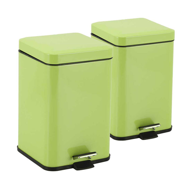 2X 12L Foot Pedal Stainless Steel Rubbish Recycling Garbage Waste Trash Bin Square Green