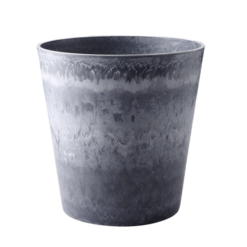 27cm Weathered Grey Round Resin Plant Flower Pot in Cement Pattern Planter Cachepot for Indoor Home Office