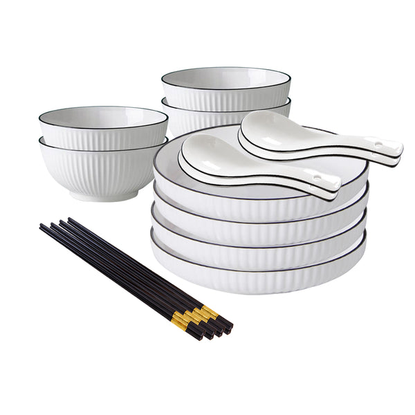 White Japanese Style Ceramic Dinnerware Crockery Soup Bowl Plate Server Kitchen Home Decor Set of 8