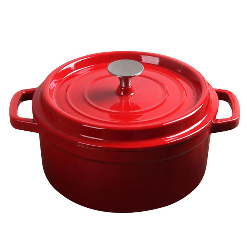 Cast Iron 26cm Enamel Porcelain Stewpot Casserole Stew Cooking Pot With Lid 5L Red