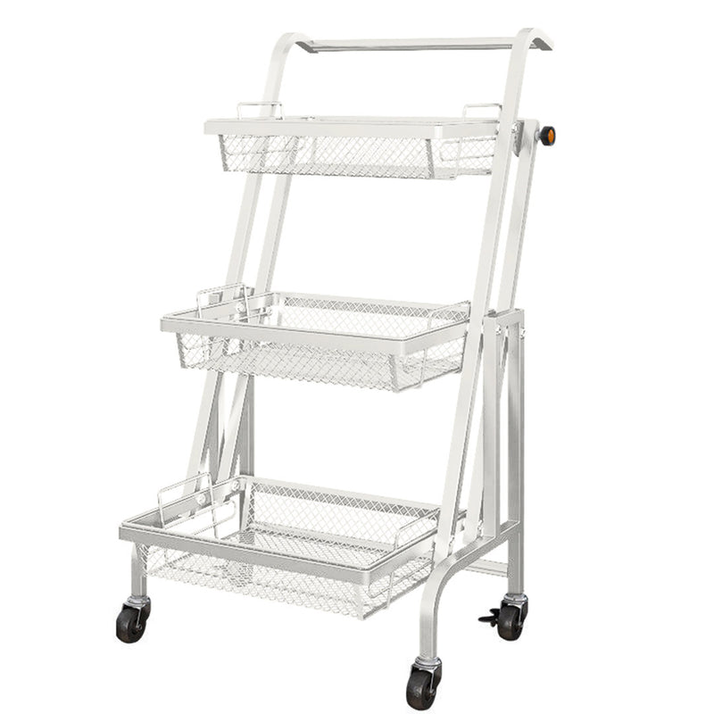 3 Tier Steel White Adjustable Kitchen Cart Multi-Functional Shelves Portable Storage Organizer with Wheels