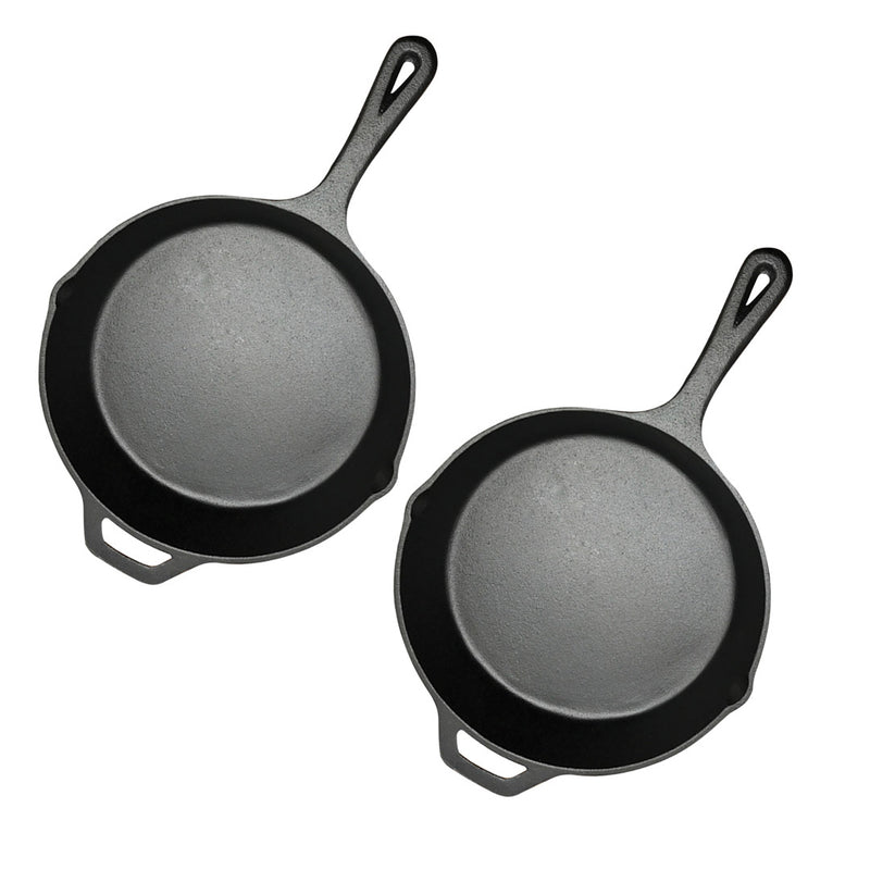 2X 30cm Round Cast Iron Frying Pan Skillet Steak Sizzle Platter with Helper Handle