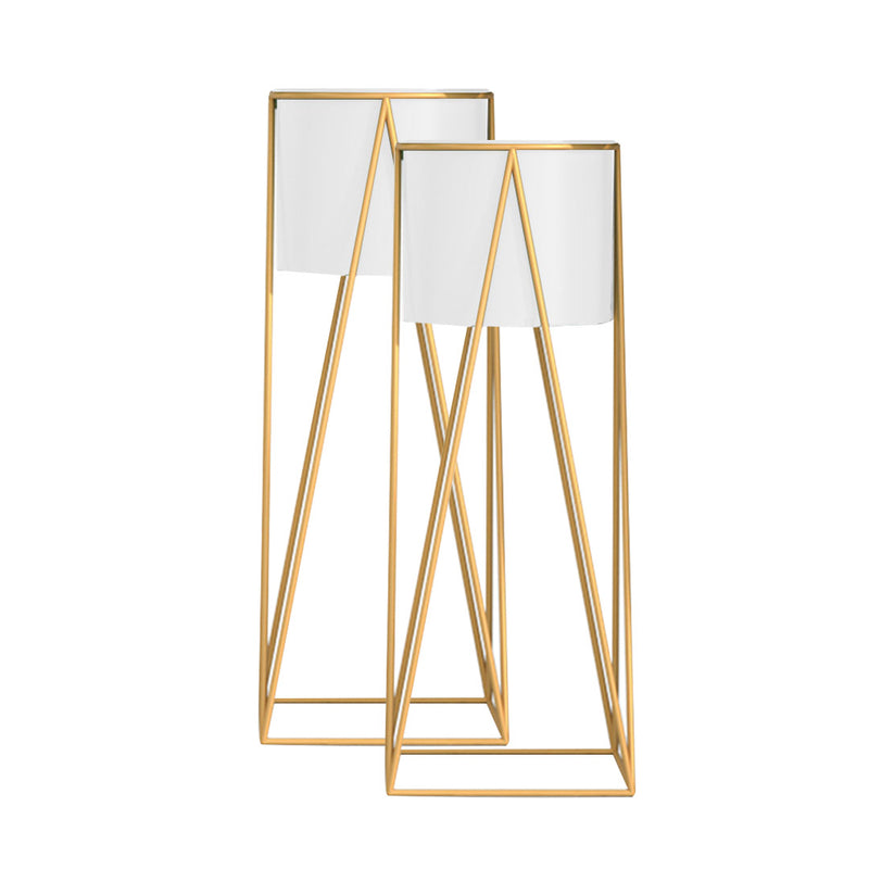 2X 70cm Gold Metal Plant Stand with White Flower Pot Holder Corner Shelving Rack Indoor Display