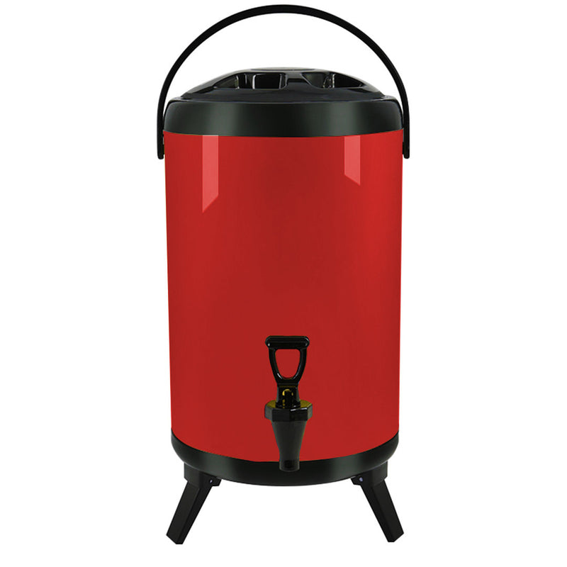 12L Stainless Steel Insulated Milk Tea Barrel Hot and Cold Beverage Dispenser Container with Faucet Red