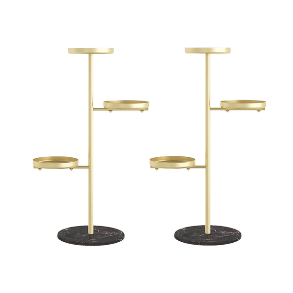 2X 3 Tier Gold Round Plant Stand Flowerpot Tray Display Living Room Balcony Metal Decorative Shelf