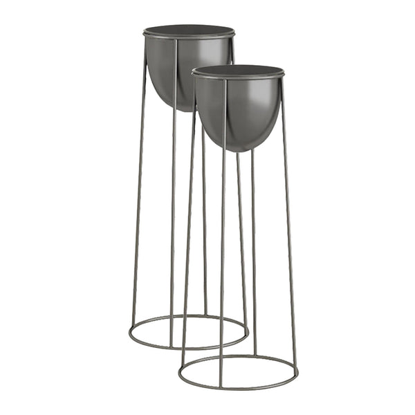 2X 50cm Round Wire Metal Flower Pot Stand with Black Flowerpot Holder Rack Display