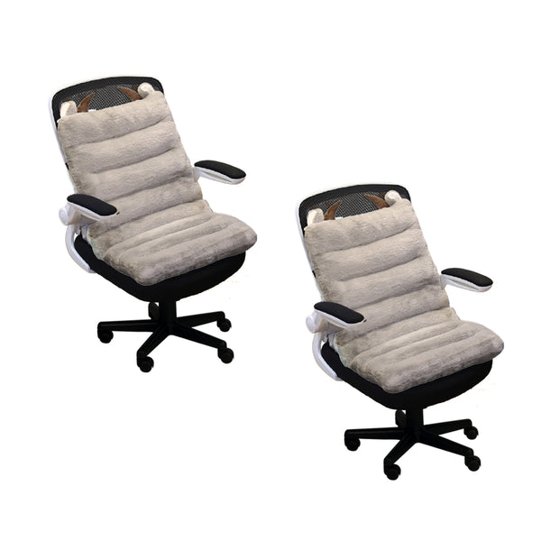 2X Grey One Piece Siamese Cushion Office Sedentary Butt Mat Back Waist Chair Support Home Decor With Buffalo Ears