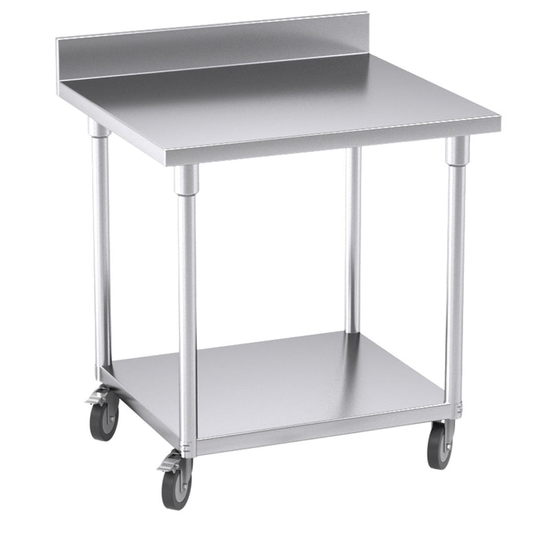 80cm Commercial Catering Kitchen Stainless Steel Prep Work Bench Table with Backsplash and Caster Wheels