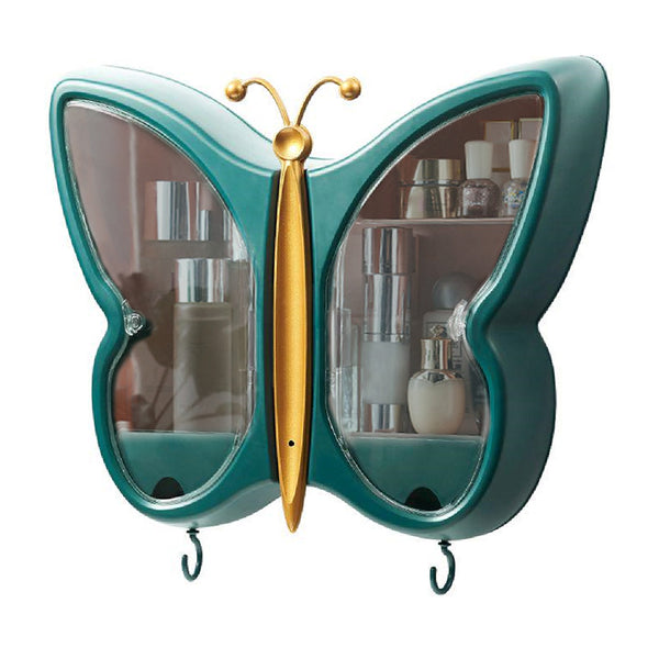 Green Butterfly Shape Wall-Mounted Makeup Organiser Dustproof Waterproof Bathroom Storage Box Home Decor
