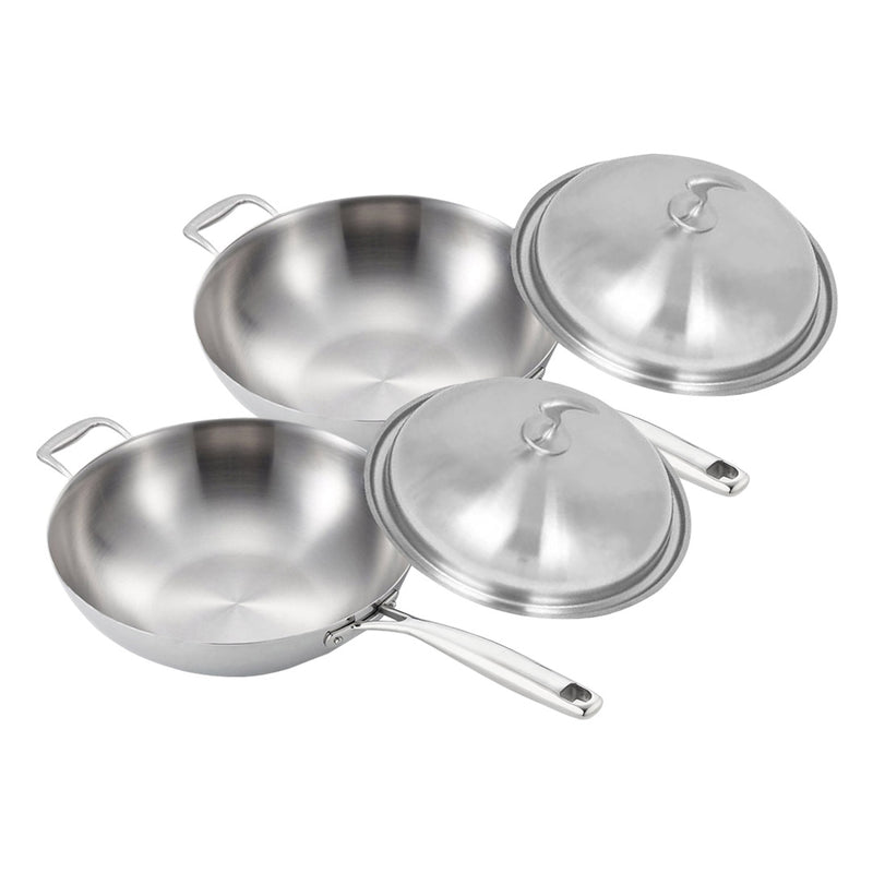 2X 18/10 Stainless Steel Fry Pan 36cm Frying Pan Top Grade Skillet with Helper Handle and Lid