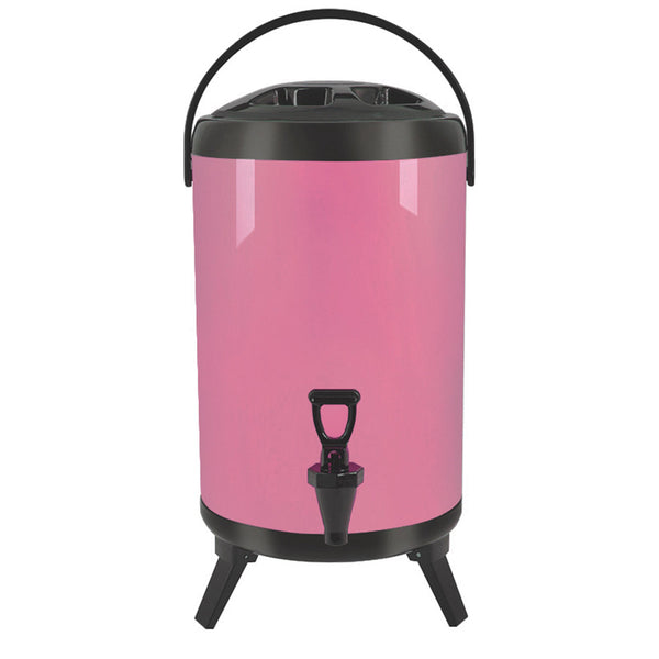 14L Stainless Steel Insulated Milk Tea Barrel Hot and Cold Beverage Dispenser Container with Faucet Pink