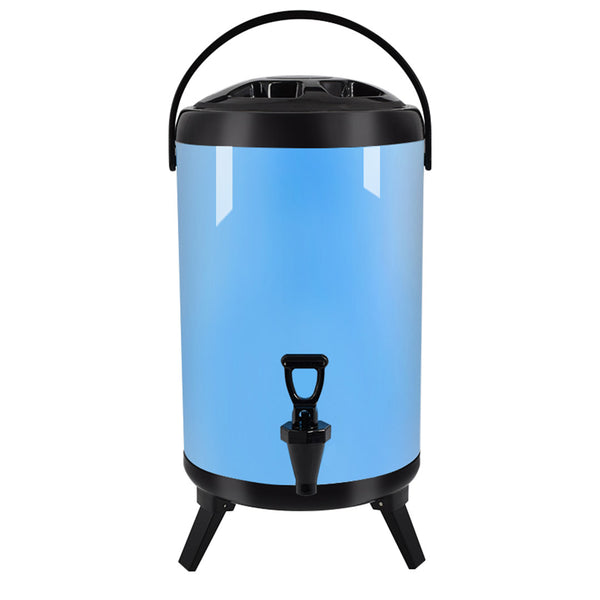 14L Stainless Steel Insulated Milk Tea Barrel Hot and Cold Beverage Dispenser Container with Faucet Blue