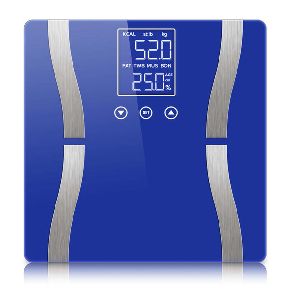 Glass LCD Digital Body Fat Scale Bathroom Electronic Gym Water Weighing Scales Blue